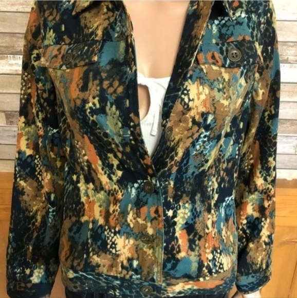 Christopher Banks Women's Jacket Leaf Print Multi Color M Petite - Picture 2 of 7